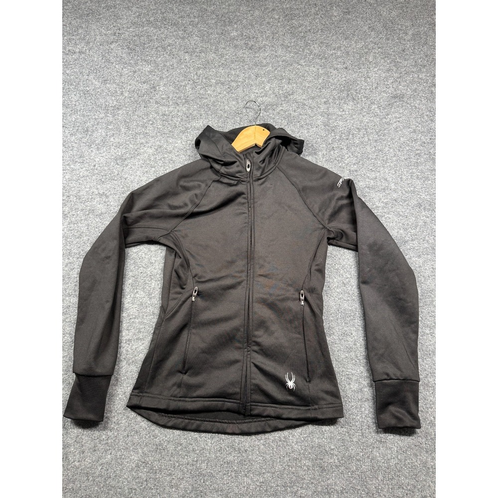 Spyder Athletic Track Jacket Womens Medium Black Stretch Long Sleeve Full Zip